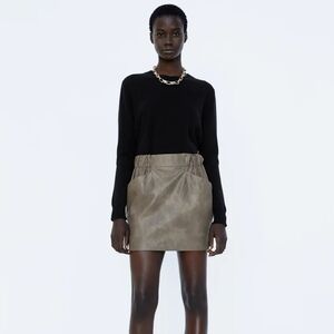 Dark Brown Zara Faux Leather Mini Skirt NWOT
